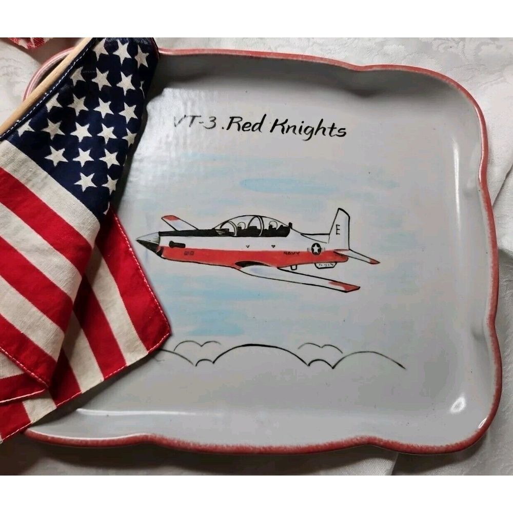VT-3 RED KNIGHTS U.S. NAVY Naval Aviator Training Squadron Tray Art Pottery‎ - Picture 7 of 12